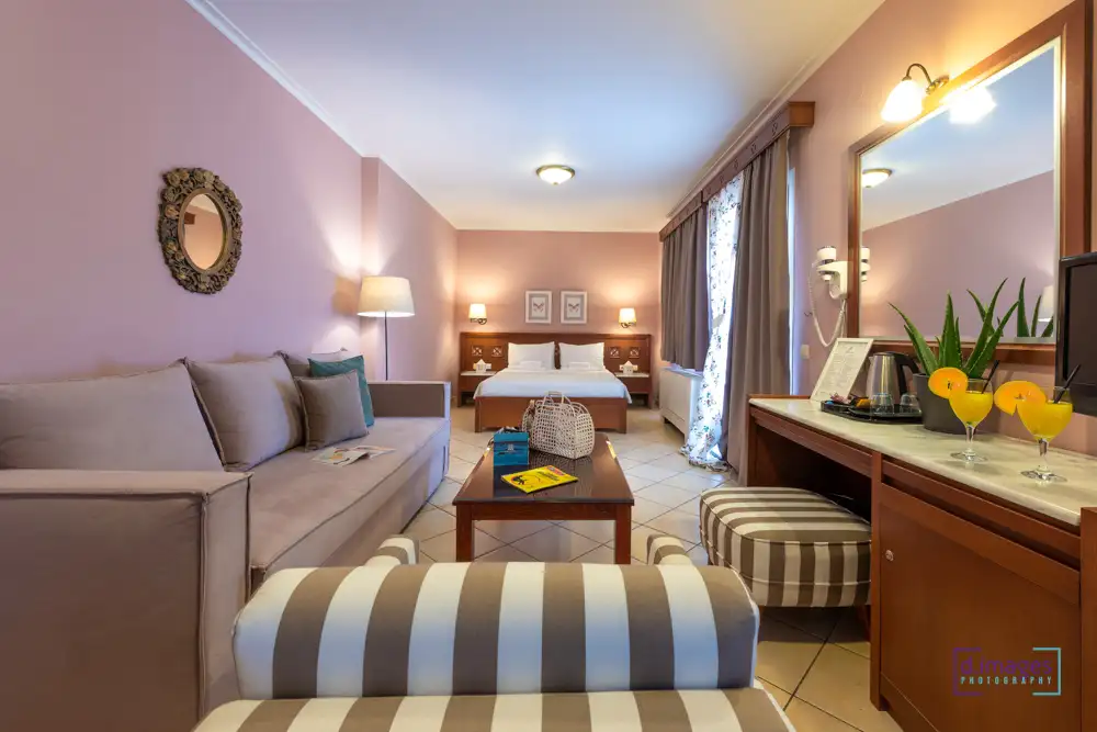 φωτογράφιση σαλόνι και κρεβατοκάμαρας ξενοδοχείου στη Κατερίνη